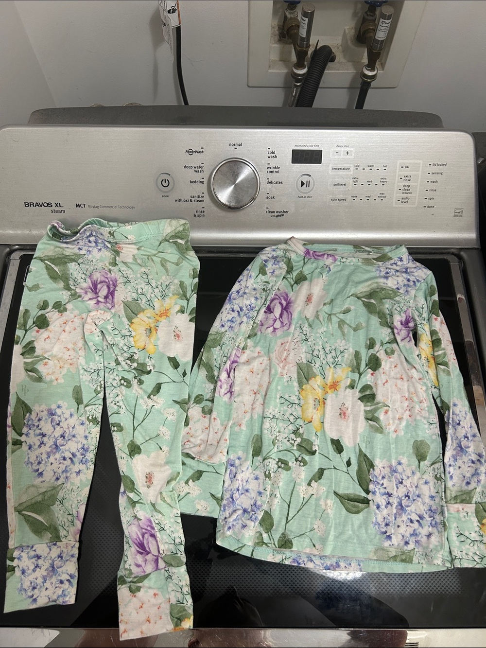 Girls 4t super soft thin light bamboo floral hydrangea pajama set mint green